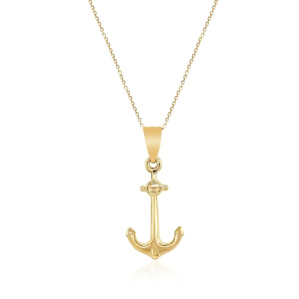 14k Yellow Gold Cable Chain with Anchor Pendant - Image 2