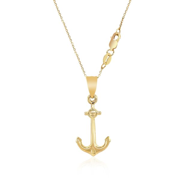 14k Yellow Gold Cable Chain with Anchor Pendant - Image 3