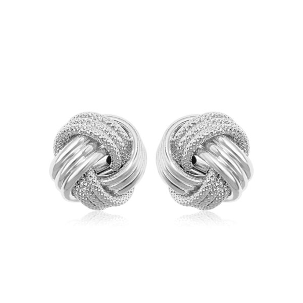 14k White Gold Love Knot with Ridge Texture Earrings