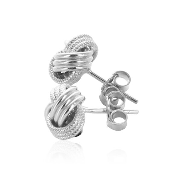 14k White Gold Love Knot with Ridge Texture Earrings - Image 3