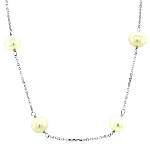 14k White Gold Necklace with White Pearls - Image 2