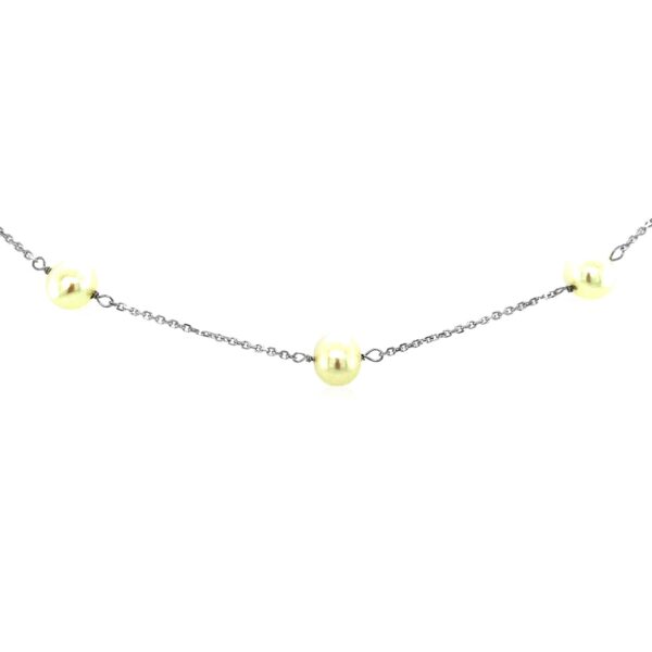 14k White Gold Necklace with White Pearls - Image 3