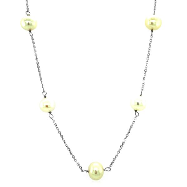 14k White Gold Necklace with White Pearls - Image 4