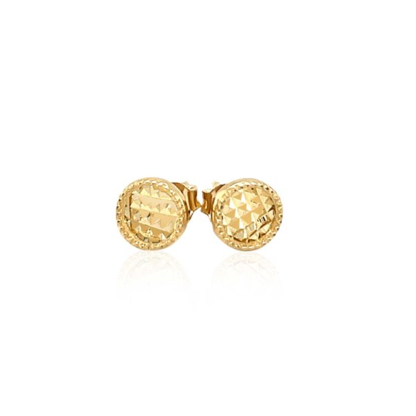 14k Yellow Gold Textured Circle Post Earrings - Image 2