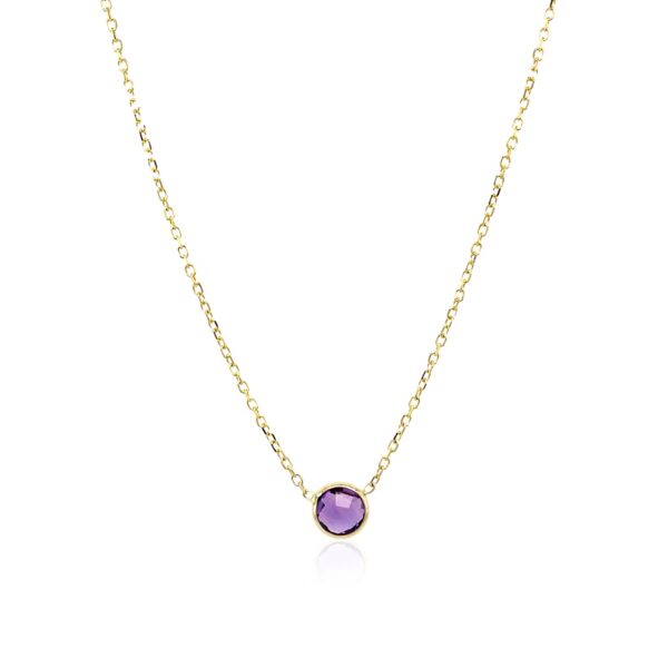 14k Yellow Gold 17 inch Necklace with Round Amethyst - Image 2