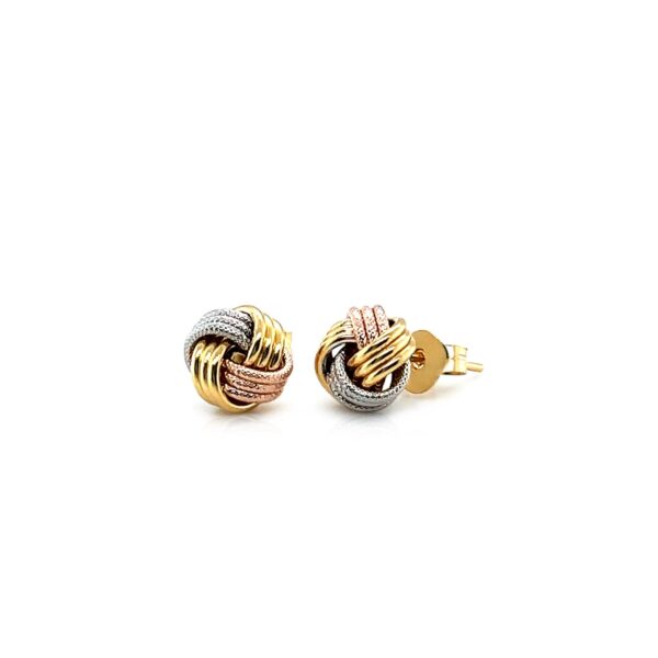 Love Knot Post Earrings in 14k Tri Color Gold - Image 2