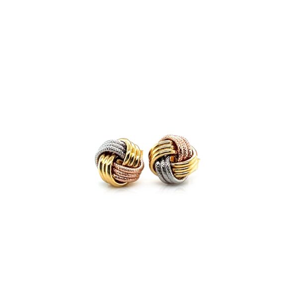 Love Knot Post Earrings in 14k Tri Color Gold - Image 3