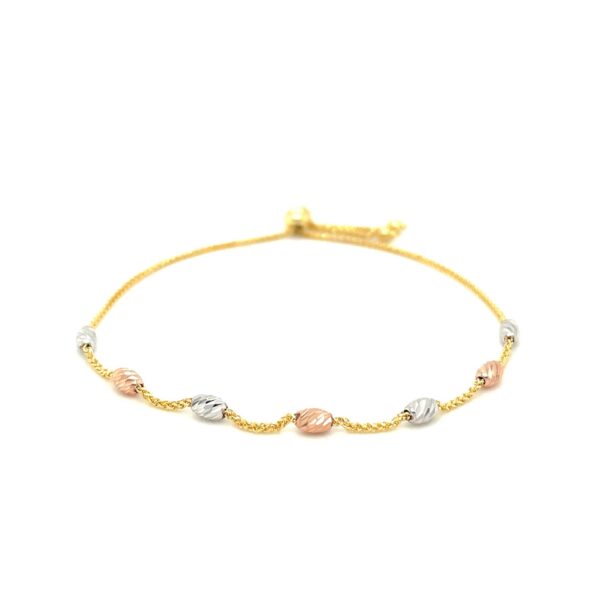 14k Tri-Color Gold Textured Oval Station Lariat Style Bracelet - Image 2