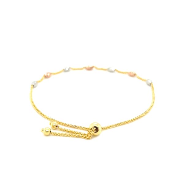 14k Tri-Color Gold Textured Oval Station Lariat Style Bracelet - Image 3