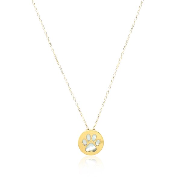 14k Yellow Gold Necklace with Dog Paw Print Symbol in Mother of Pearl - Image 2