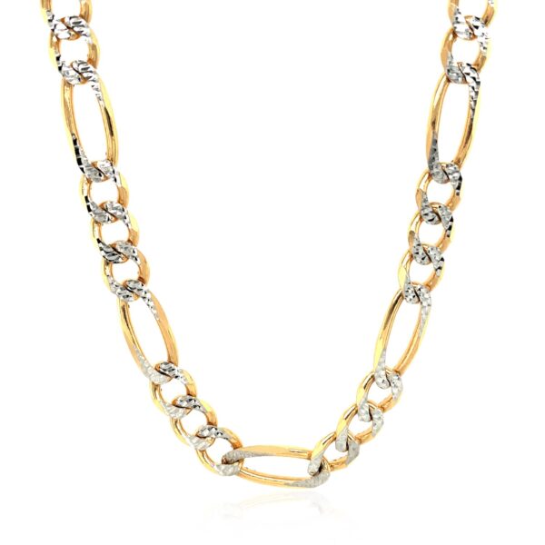 7.0mm 14K Yellow Gold Solid Pave Figaro Chain - Image 2