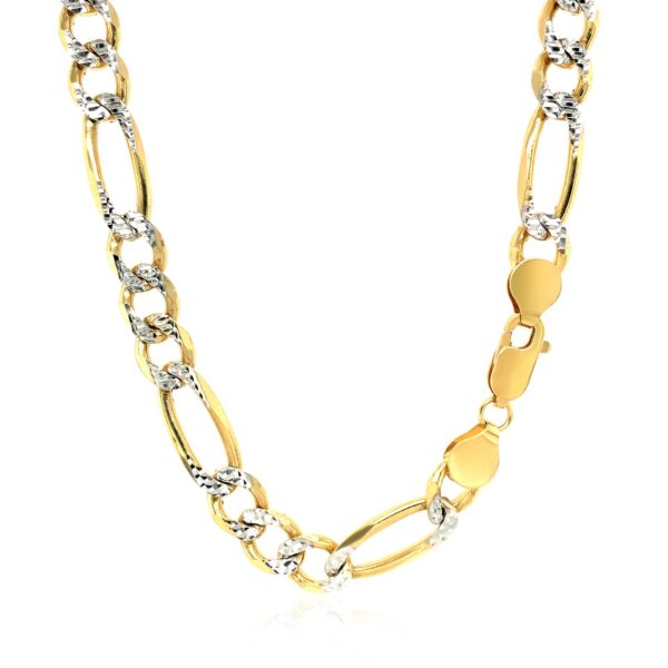 7.0mm 14K Yellow Gold Solid Pave Figaro Chain - Image 3