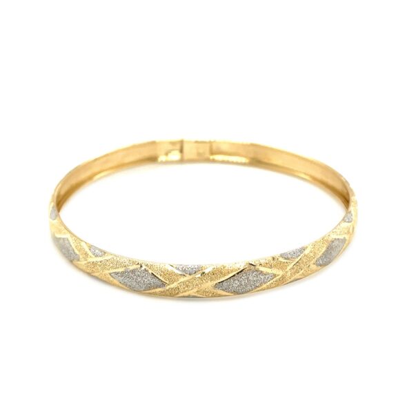 10k Two-Tone Gold Geometric Diamond Motif Bangle - Image 2