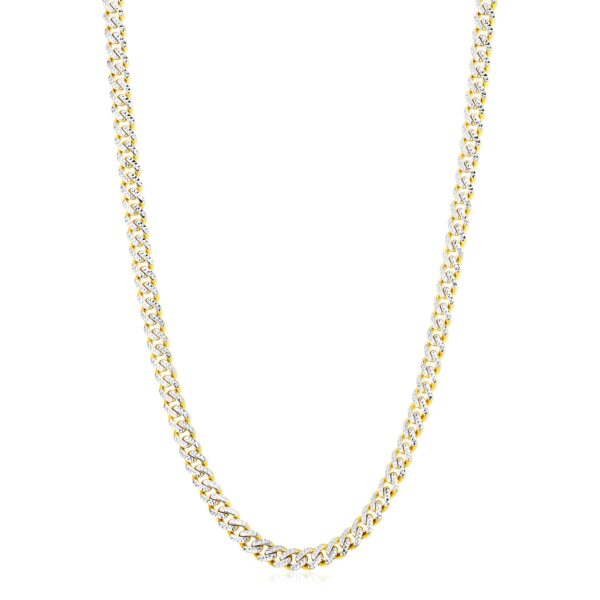 14k Yellow Gold White Pave High Polish Modern Lite Miami Cuban Chain (6.5mm) - Image 2