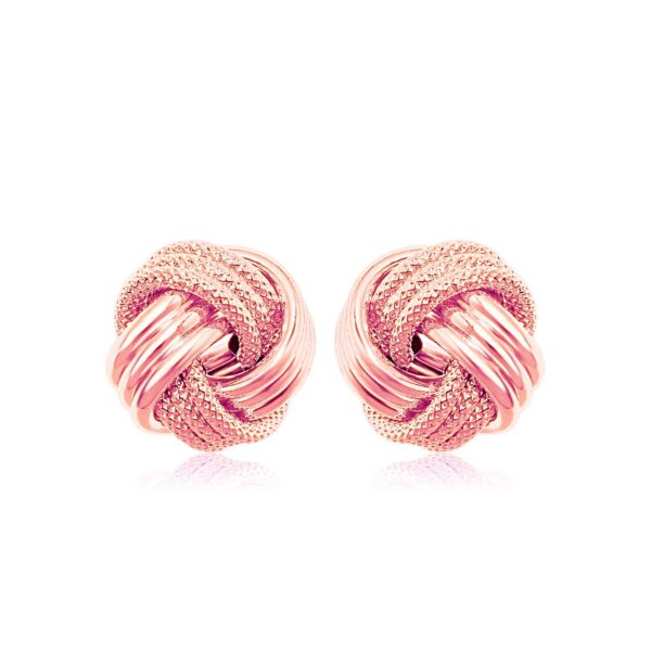 14k Rose Gold Love Knot with Ridge Texture Earrings