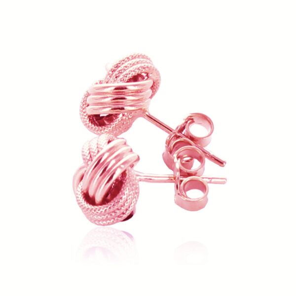 14k Rose Gold Love Knot with Ridge Texture Earrings - Image 3