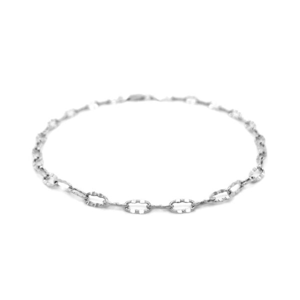 14k White Gold Anklet with Fancy Hammered Oval Links - Image 2