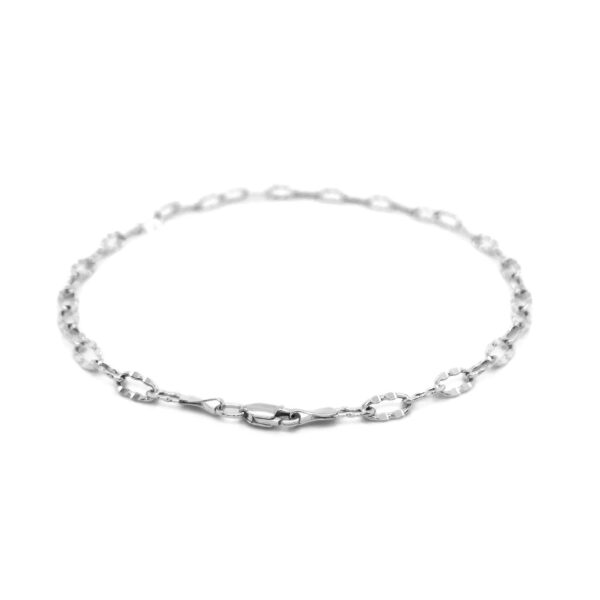 14k White Gold Anklet with Fancy Hammered Oval Links - Image 3