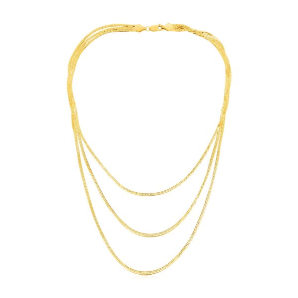 14k Yellow Gold Three Strand Herringbone Chain Necklace - Image 2