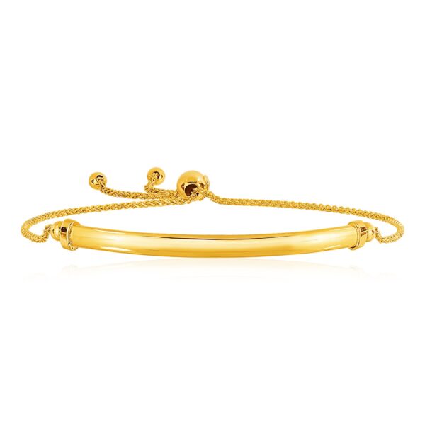 14k Yellow Gold Smooth Curved Bar and Lariat Style Bracelet - Image 2