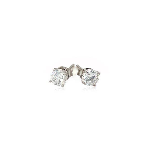 Sterling Silver Stud Earrings with White Hue Faceted Cubic Zirconia - Image 2