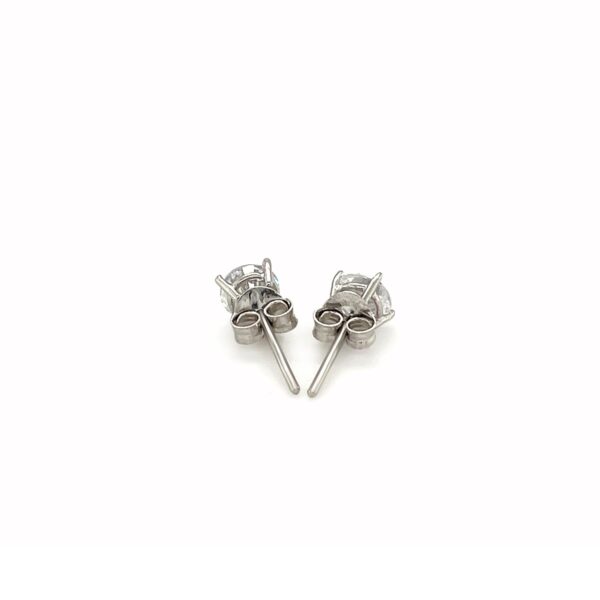 Sterling Silver Stud Earrings with White Hue Faceted Cubic Zirconia - Image 3