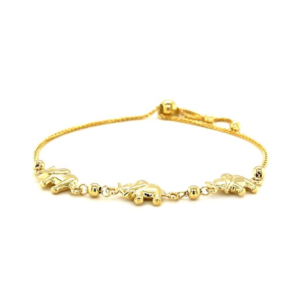 14k Yellow Gold Elephant Station Lariat Style Bracelet - Image 2