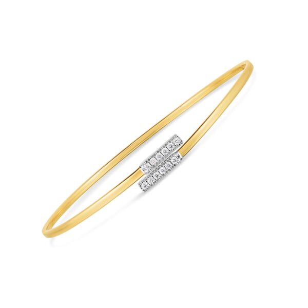 14k Two Tone Gold Diamond Bypass Bar Bangle - Image 2