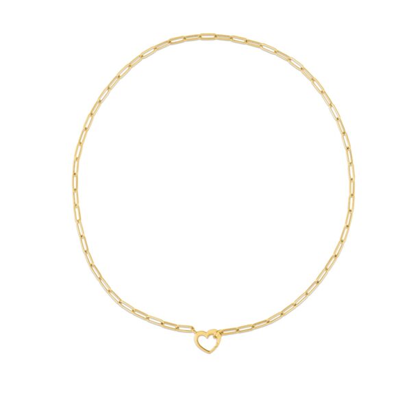 14k Yellow Gold Heart Element Paperclip Necklace - Image 2