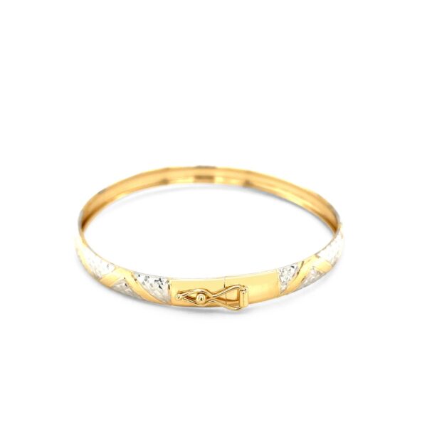 10k Two-Tone Gold Textured Zigzag Style Bangle - Image 3