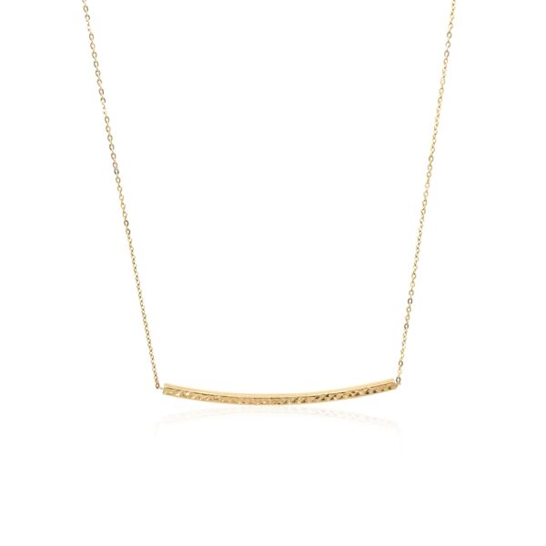 14k Yellow Gold Thin Textured Bar Necklace - Image 2