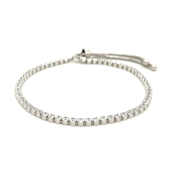 Adjustable Tennis Style Bracelet with Cubic Zirconia in Sterling Silver - Image 2