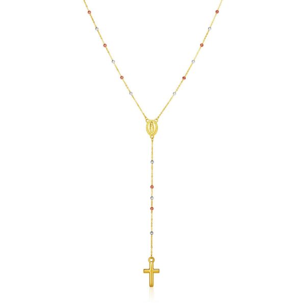 14k Tri Color Gold Lariat Rosary Necklace