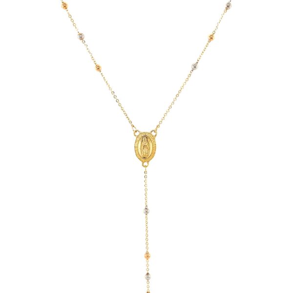 14k Tri Color Gold Lariat Rosary Necklace - Image 2