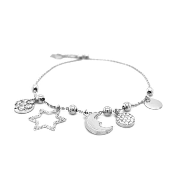 Adjustable Bead Bracelet with Celestial Charms in Sterling Silver - Image 2