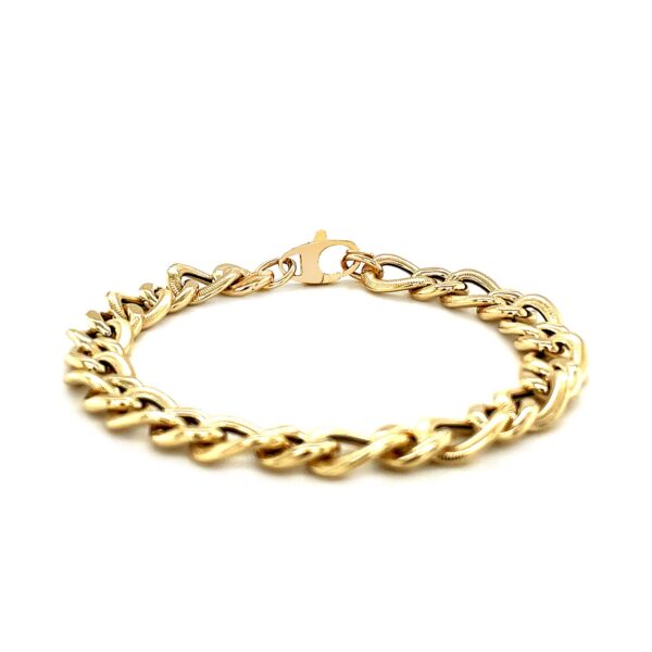 14k Yellow Gold Curb Chain Design with Diamond Cuts Bracelet - Image 2