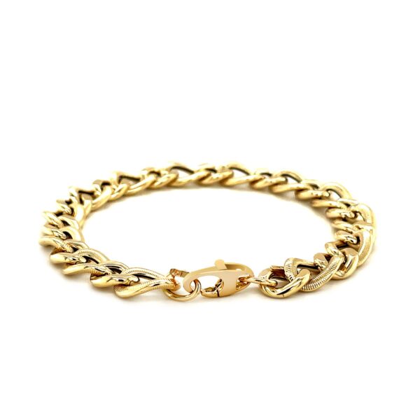 14k Yellow Gold Curb Chain Design with Diamond Cuts Bracelet - Image 3