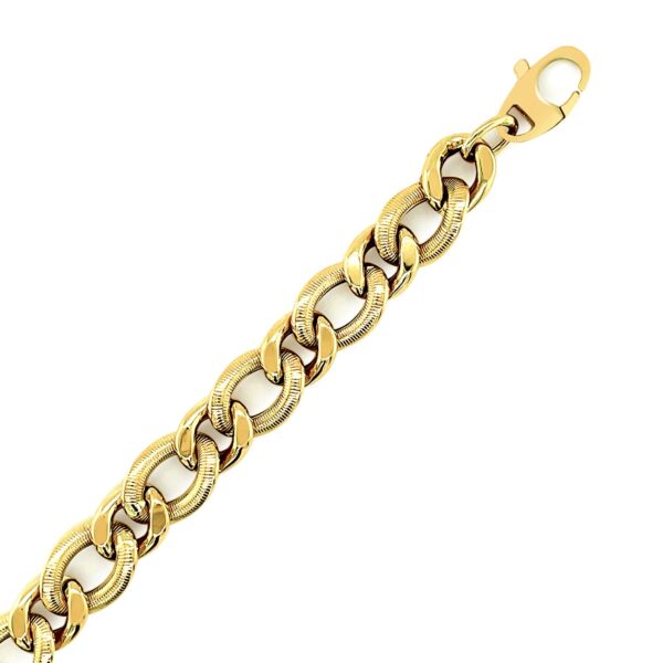 14k Yellow Gold Curb Chain Design with Diamond Cuts Bracelet - Image 4