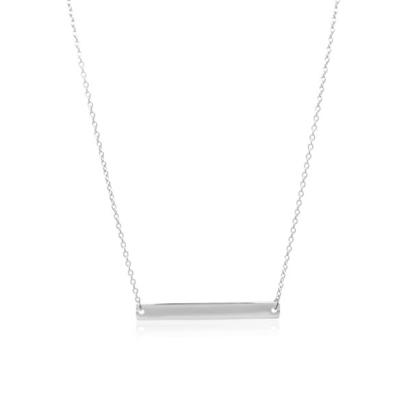 14k White Gold Smooth Flat Horizontal Bar Style Necklace - Image 2