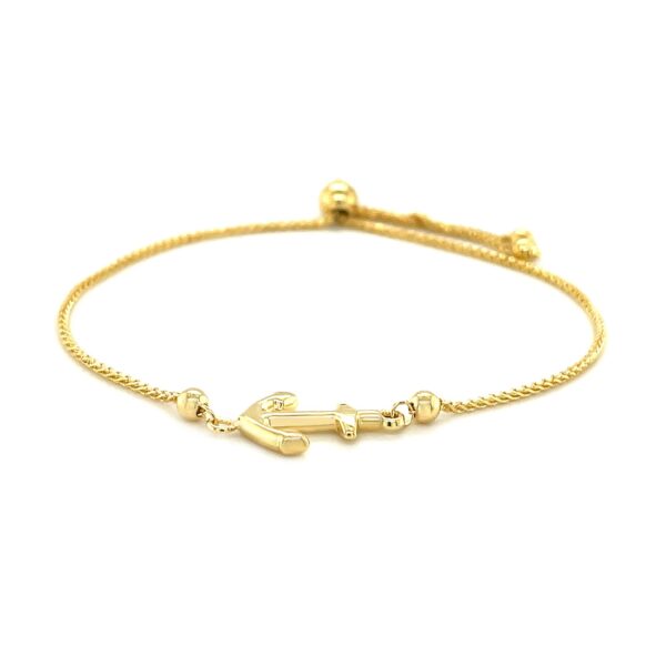 14k Yellow Gold Anchor Design Adjustable Lariat Bracelet - Image 2