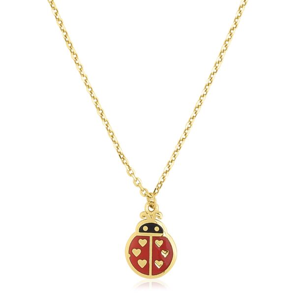 14k Yellow Gold High Polish Ladybug Enamel Necklace