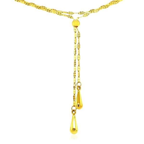 14k Yellow Gold Double Strand Chain with Puffed Heart Lariat Necklace - Image 2