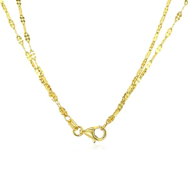 14k Yellow Gold Double Strand Chain with Puffed Heart Lariat Necklace - Image 3