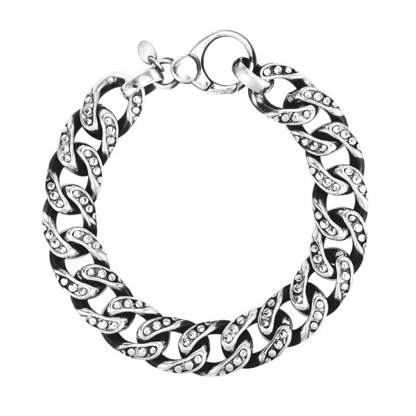 Sterling Silver Gunmetal Finish Cuban Link Bracelet with Dots - Image 2