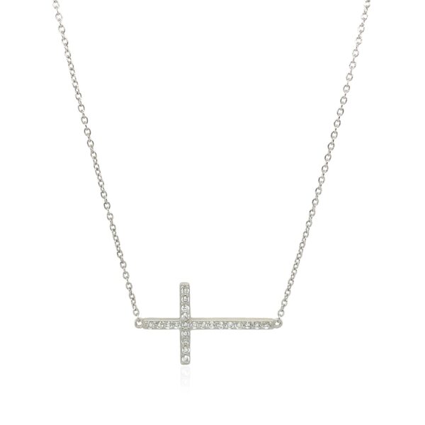 Sterling Silver Cross Bracelet with Cubic Zirconias - Image 2