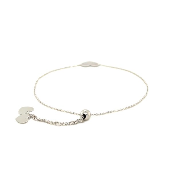 14k White Gold Adjustable Heart Bracelet - Image 3