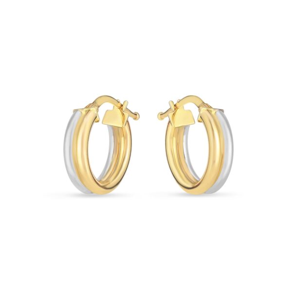 14k Two Tone Gold Double Round Hoops - Image 2